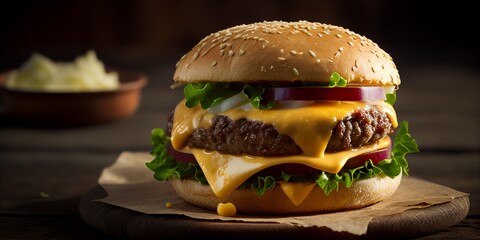 Leckerer Hamburger mit Käse, Salatblätter und Tomaten, ai generativ