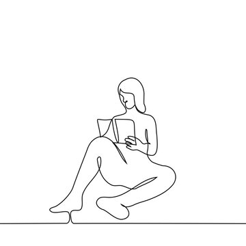 recommend clip art: woman sits with a book on the floor or on the ground - one line drawing vector. the concept of reading a paper book, leisure or hobby, book lover or student studying from a textbook