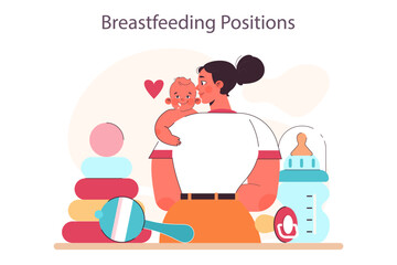 Breastfeeding position. Mother holding her baby. Breastfeeding
