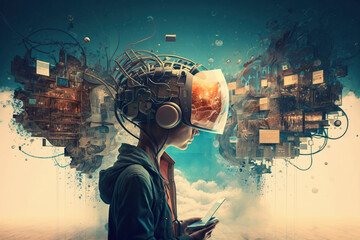 Fototapeta premium Experiencing virtual technology world