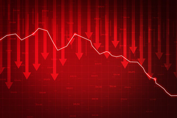 Red Alarming graph going down arrows showing market crash background