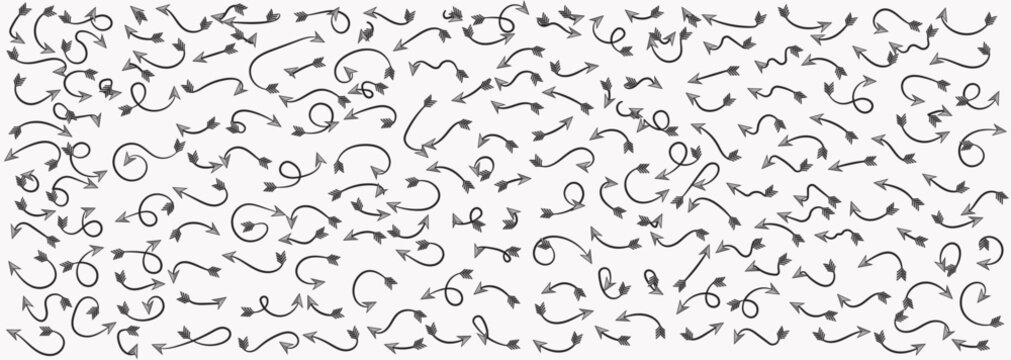 Hand drawn doodle decorative arrows collection.arrow lines isolated. vector illustration.