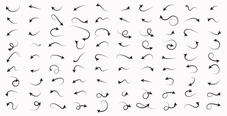Hand drawn doodle decorative arrows collection.arrow lines isolated. vector illustration.