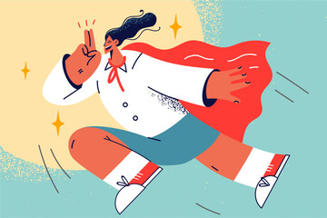 Motivated businesswoman in superhero costume strive for achievement  © Valery