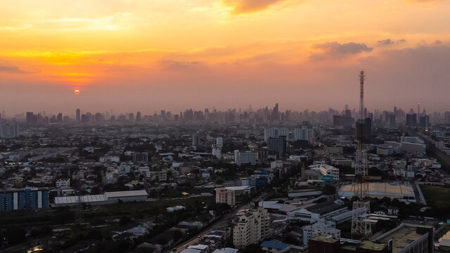 High angle view Aerial photograph of landscape city and sunset © meen_na