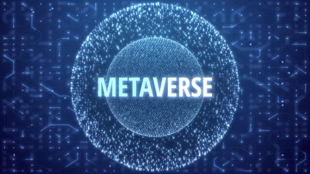 Metaverse Concept over Matrix sphere on circuitry background. random numbers in form of sphere over circuit blue background