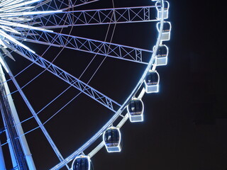 BANGKOK - February 5: Night scene of the Large Ferris wheel in Asiatique, open outdoor community shopping mall in Bangkok, Thailand, under dark night sky, on February 5, 2023.