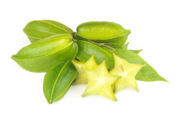 Fototapeta premium Starfruits whole and sliced isolated on white background. 