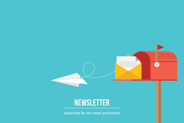 Newsletter. vector illustration of email marketing. subscription to newsletter, news, offers, promotions. a letter and envelope. subscribe, submit. send by mail.	 - obrazy, fototapety, plakaty