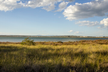 A lake landscape on a cloudy day. Torrevieja, Spain