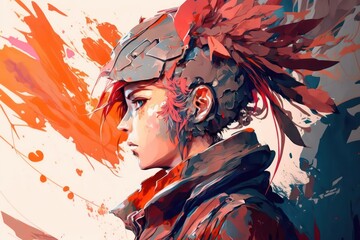 Abstract painting about anime girl with close up view at the face. Splash colour art. Portrait of anime girl. Digital art style. Illustration painting. Generative AI.