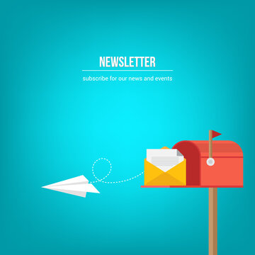 Newsletter. vector illustration of email marketing. subscription to newsletter, news, offers, promotions. a letter and envelope. subscribe, submit. send by mail.