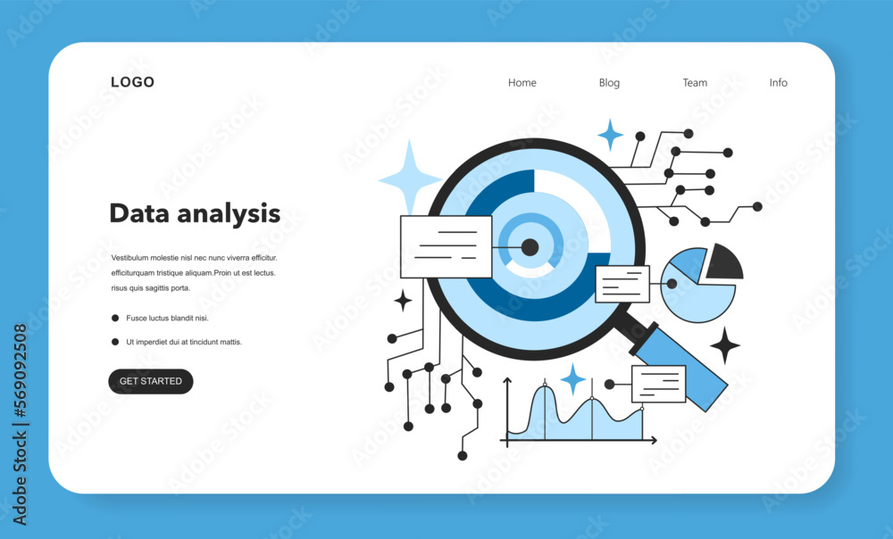 Poster data analysis web banner or landing page. artificial neural network