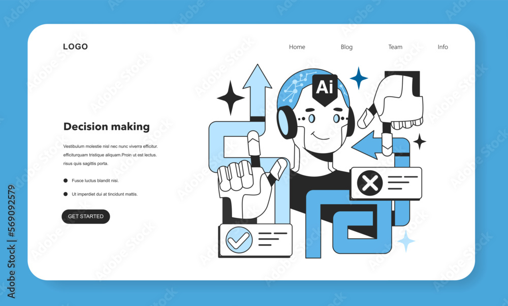 Poster decision making web banner or landing page. artificial neural network