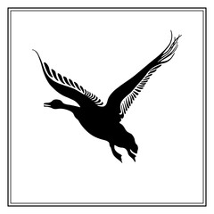 Canada goose. The flying black bird silhouette. Vector illustration on a white background.