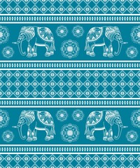 Elephant seamless pattern. Ethnic elephant with ornate border traditionally decorated elephant design for carpet, wallpaper, clothing, textile, wrapping, Batik, fabric, tile, and embroidery style.