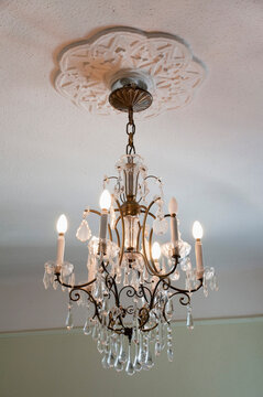 Chandelier hanging to ceiling, Budapest, Hungary