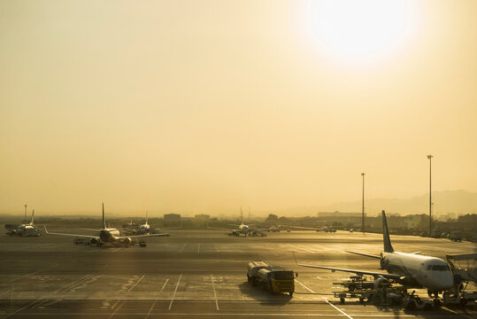 Airplanes at Muscat International Airport, Muscat, Oman