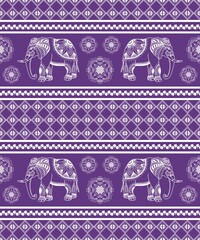 Elephant seamless pattern. Ethnic elephant with ornate border traditionally decorated elephant design for carpet, wallpaper, clothing, textile, wrapping, Batik, fabric, tile, and embroidery style.
