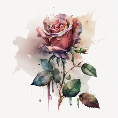 Rose watercolour. Watercolor of rose. drawing art watercolor style. Generative AI.