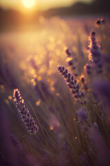 Obraz na płótnie Canvas Golden hour over a meadow lavender