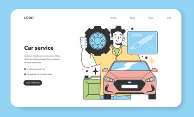 Car service business web banner or landing page. Industries and areas