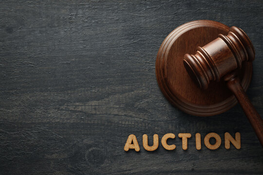 Concept of public sale, auction, space for text