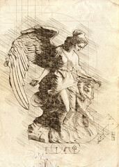 Hand drawn sketch of an angel