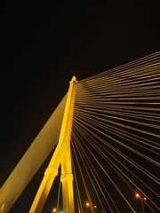 Papier peint photo autocollant rond Pont de Nanpu BANGKOK - High Resolution of Rama VIII Bridge Cable : Night scene of the Steel bridge pylon during the night in Bangkok, Thailand, under dark night sky, on February 5, 2023.