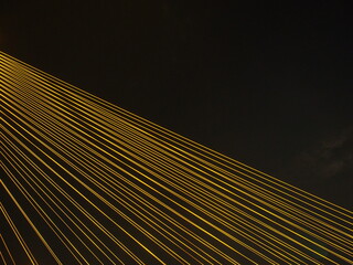 BANGKOK - High Resolution of Rama VIII Bridge Cable : Night scene of the Steel bridge pylon during the night in Bangkok, Thailand, under dark night sky, on February 5, 2023.