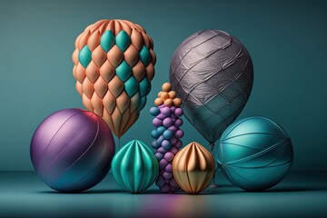  a group of different colored balloons on a blue surface with a green background and a blue background with a blue background and a blue background with a.  generative ai