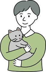 猫を抱く若い男性