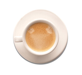 White espresso cup with a delicious smelling organic espresso, view from top