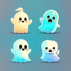 Obraz premium set of cute cartoon ghosts, Made by AI,Artificial intelligence