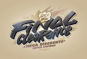Final clearance, mega discounts, super savings web banner