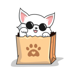 Cat in Paper Bag - Cute White Cat in Shopping Bag - with Circle Glasses