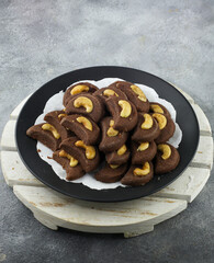 Choco cashew cookies. Chocolate cookies with cashew nut topping.