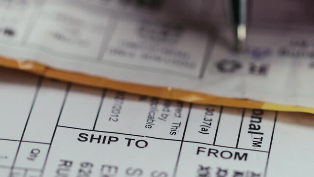 Post envelope label in closeup