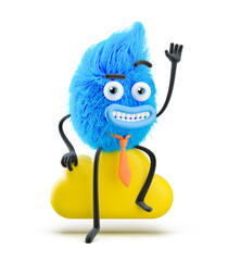 Fluffy businessman sits on a cloud. 3d illustration. Cartoon character. concept of cloud technology and internet connection.