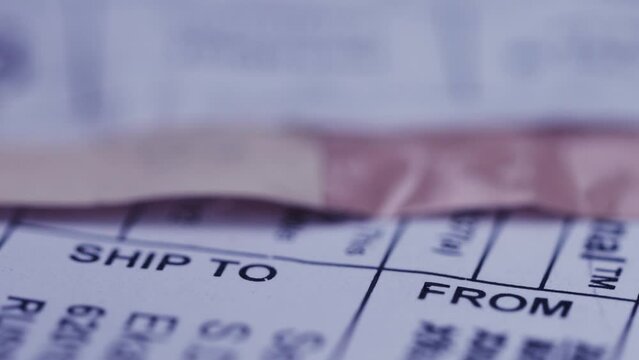Post envelope label in closeup