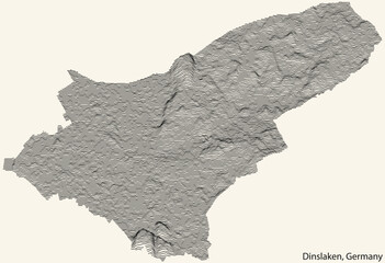 Topographic relief map of the town of DINSLAKEN, GERMANY with black contour lines on vintage beige background