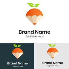 Orange fruit with pencil logo design 