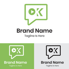  Play icon with ok button chat logo design 