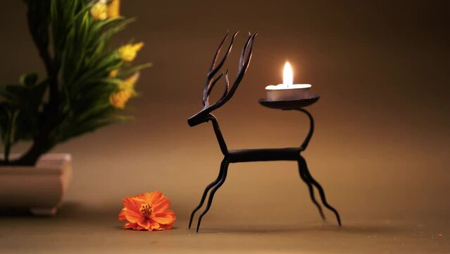 Handmade Iron Deer, Deer horns candle on the table
