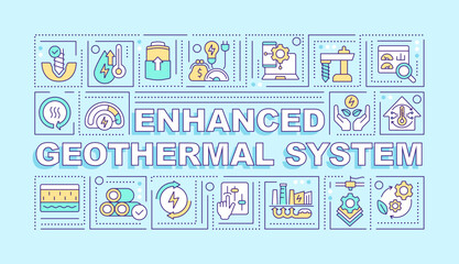 Enhanced geothermal system word concepts light blue banner. Infographics with editable icons on color background. Isolated typography. Vector illustration with text. Arial-Black font used