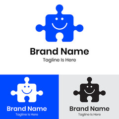  Smiling face puzzle logo design 