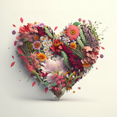 heart made of flowers on white background, Happy Valentine's Day, party, Love