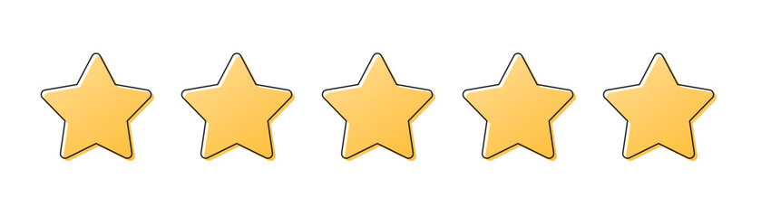 Star rating icon set. Golden star icon set isolated on blank background. Five star flat icon.