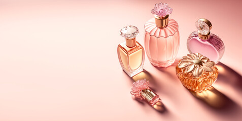 Elegance perfume Bottle , feminine cosmetic pink , Generative Ai