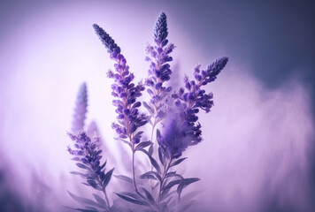 Close up lavender with scent perfume smoke , Generative Ai - obrazy, fototapety, plakaty